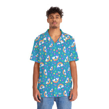 Load image into Gallery viewer, Rainbows On Teal Short Sleeve Button Up
