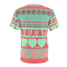 Load image into Gallery viewer, Flamingos and sea-glass ugly sweater stripe Unisex AOP Tee
