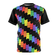 Load image into Gallery viewer, Gummy Bear Pride Stripe Unisex AOP Tee (black sleeves)
