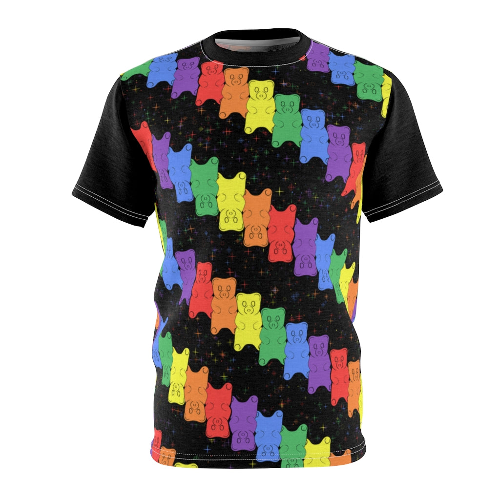 Gummy Bear Pride Stripe Unisex AOP Tee (black sleeves)