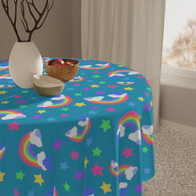 Load image into Gallery viewer, Rainbows On Teal Tablecloth
