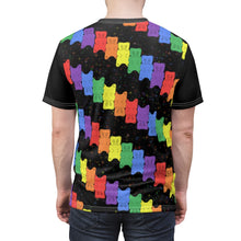 Load image into Gallery viewer, Gummy Bear Pride Stripe Unisex AOP Tee (black sleeves)
