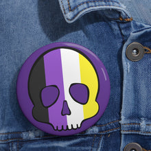 Load image into Gallery viewer, Nonbinary Skull 3 inch pinback button
