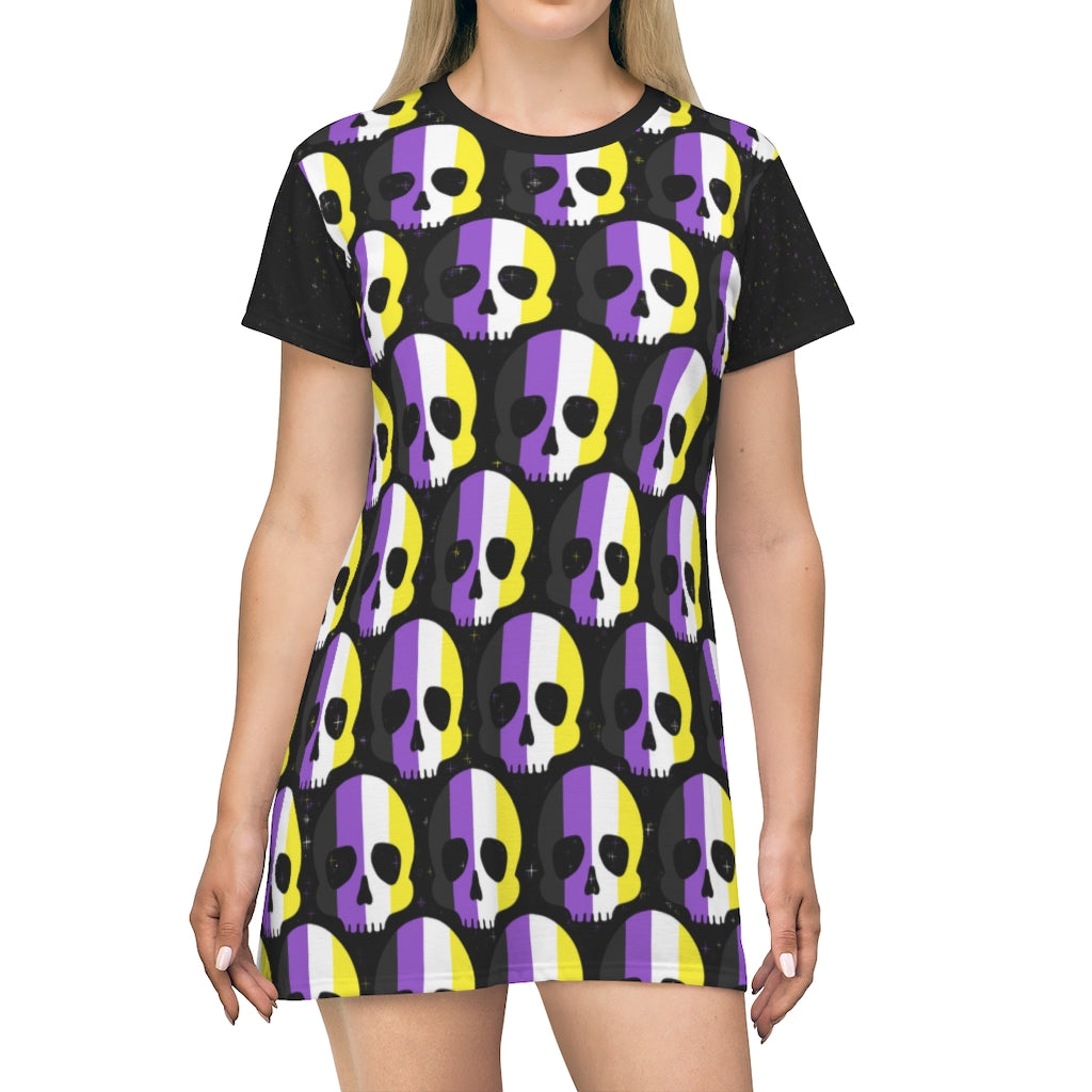 Nonbinary Pride Skull T-Shirt Dress