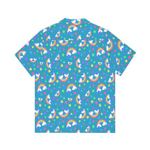 Load image into Gallery viewer, Rainbows On Teal Short Sleeve Button Up
