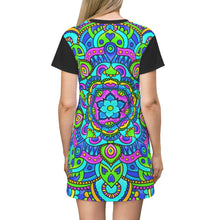 Load image into Gallery viewer, Flowers and Moonbeams Mandala  T-Shirt Dress
