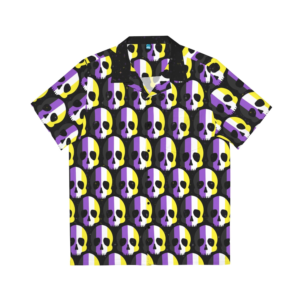 Nonbinary Pride Skull Button Up Shirt