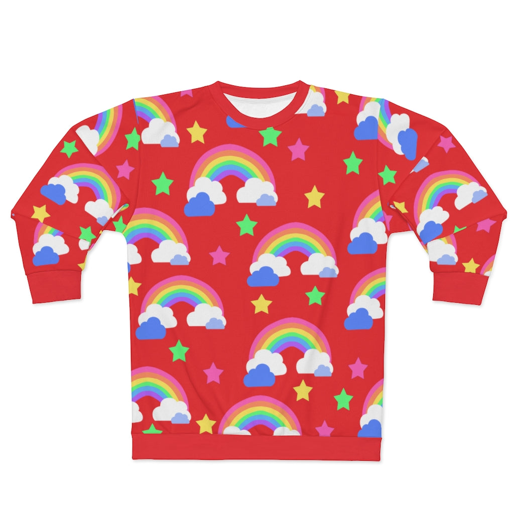 Rainbows Left On Red - AOP Unisex Sweatshirt