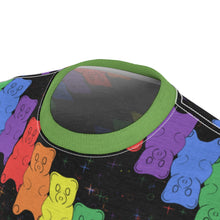 Load image into Gallery viewer, Gummy Bear Pride Stripe Unisex AOP Tee (color sleeves)
