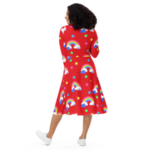 Load image into Gallery viewer, Rainbows Left On Red long sleeve midi dress
