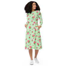 Load image into Gallery viewer, Strawberries On Green long sleeve midi dress
