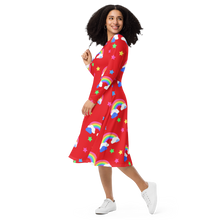 Load image into Gallery viewer, Rainbows Left On Red long sleeve midi dress
