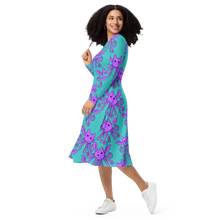 Load image into Gallery viewer, Tenta-Bat On Turquoise long sleeve midi dress
