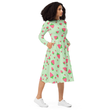 Load image into Gallery viewer, Strawberries On Green long sleeve midi dress
