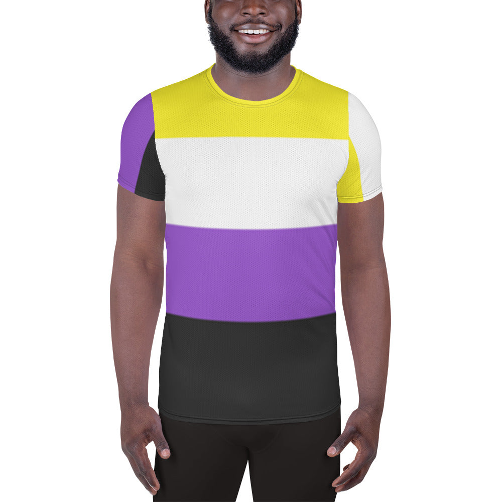Nonbinary Flag All-Over Print Masc Athletic T-shirt