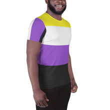 Load image into Gallery viewer, Nonbinary Flag All-Over Print Masc Athletic T-shirt
