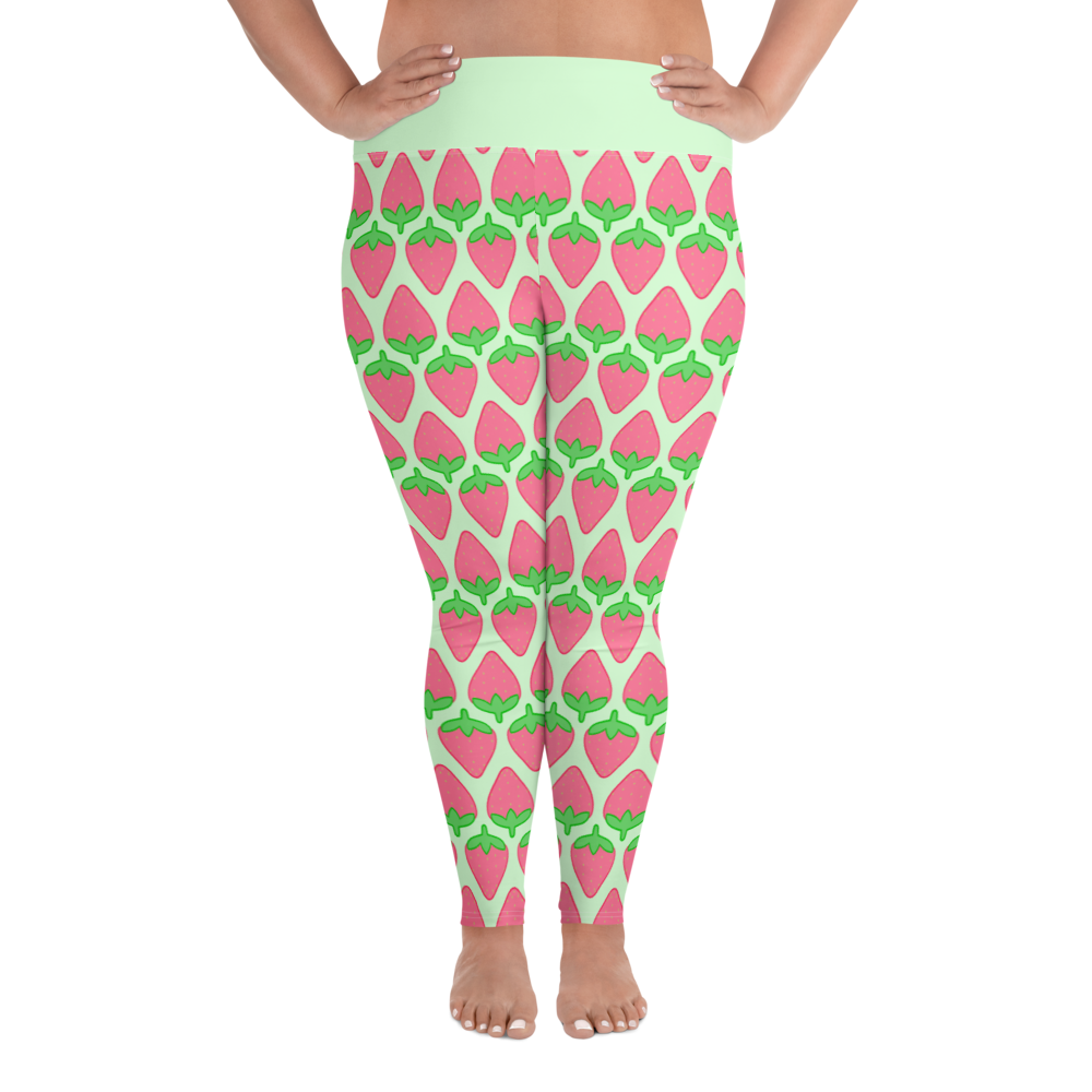 Strawberry Stripes All-Over Print Plus Size Leggings