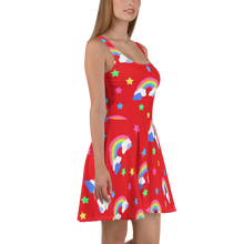 Load image into Gallery viewer, Rainbows Left On Red Skater Dress
