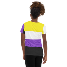 Load image into Gallery viewer, Nonbinary Flag All-Over Print Femme Athletic T-shirt
