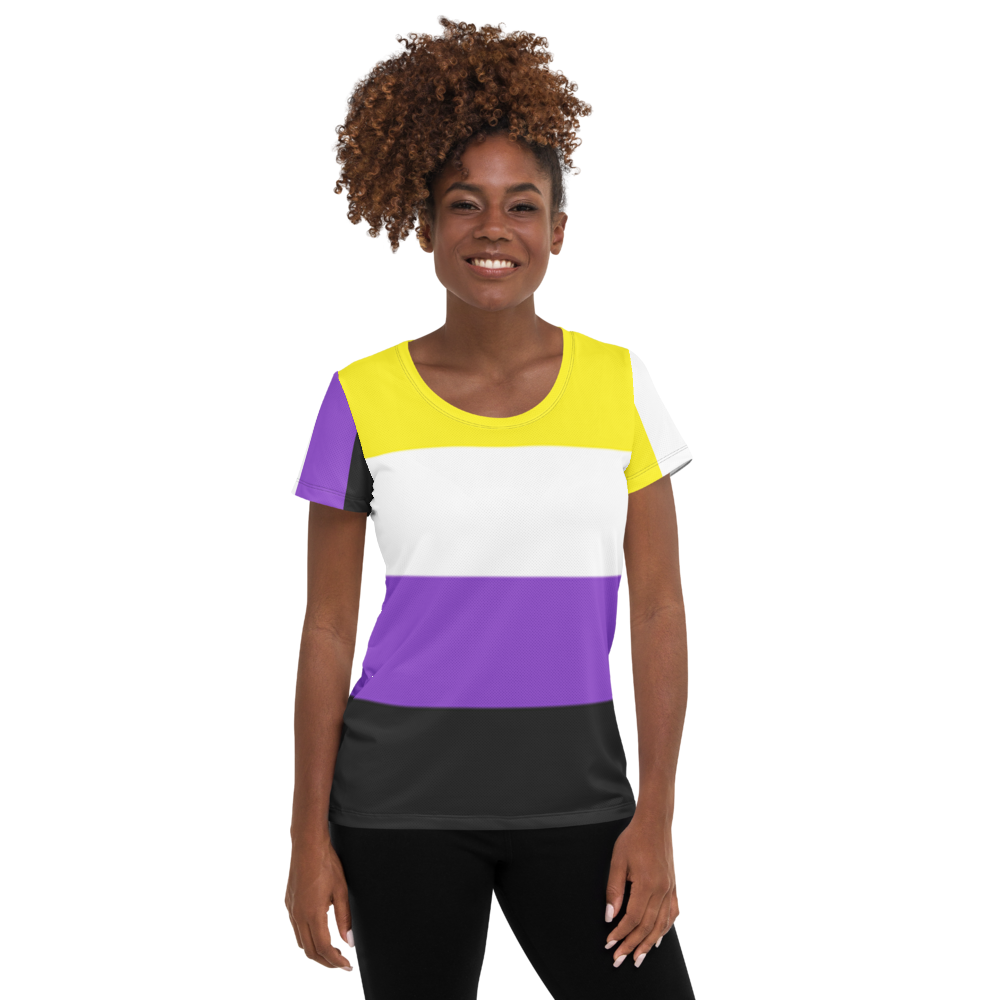 Nonbinary Flag All-Over Print Femme Athletic T-shirt