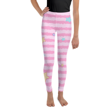 Load image into Gallery viewer, Pink Stripes And Stars Youth Leggings
