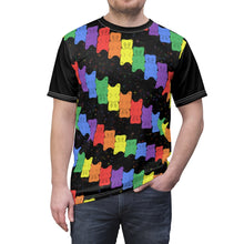 Load image into Gallery viewer, Gummy Bear Pride Stripe Unisex AOP Tee (black sleeves)
