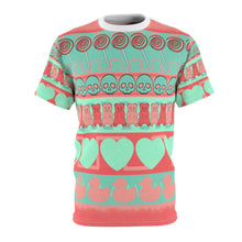 Load image into Gallery viewer, Flamingos and sea-glass ugly sweater stripe Unisex AOP Tee
