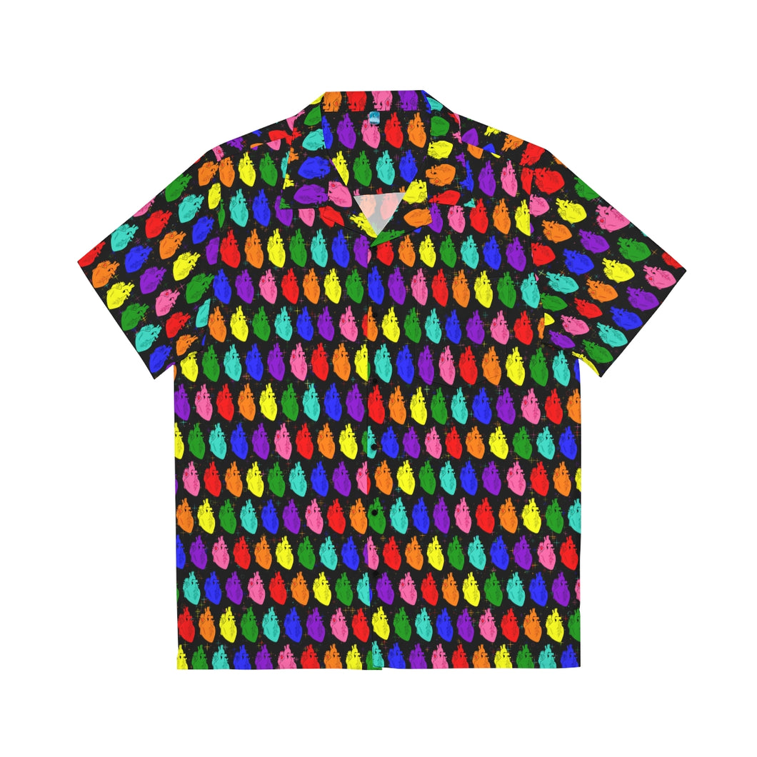 Retro Pride Hearts Short Sleeve Button Up Shirt