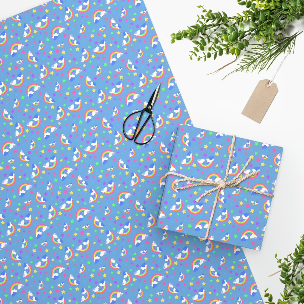 Rainbows On Blue Wrapping Paper