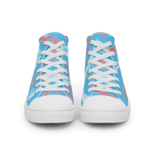 Load image into Gallery viewer, Abstract Trans Pride high top canvas shoes (Mask sizes)
