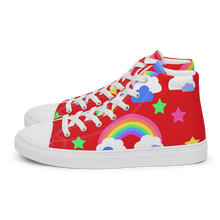 Load image into Gallery viewer, Rainbows Left On Red high top canvas shoes (Masc sizes)
