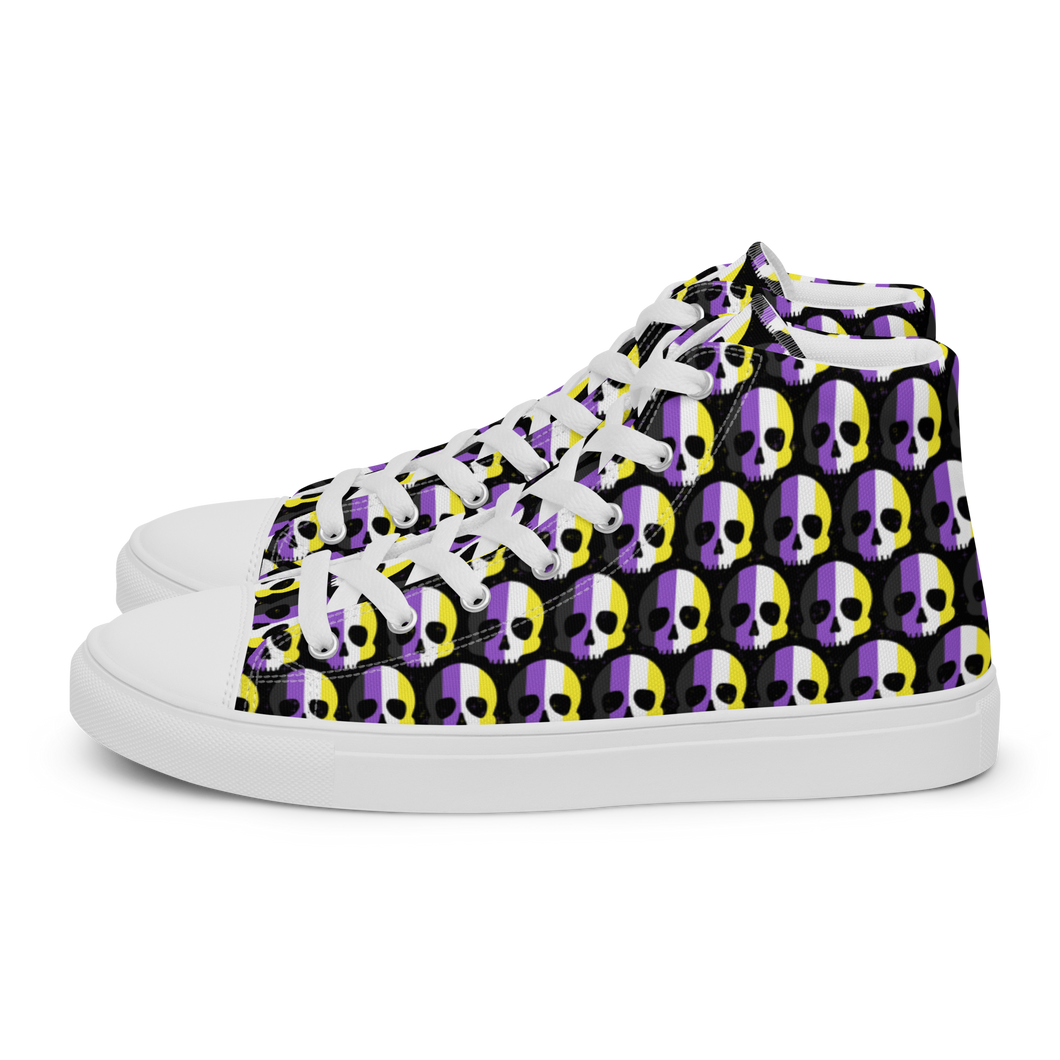 Nonbinary Pride Skull  high top canvas shoes (Mask sizes)