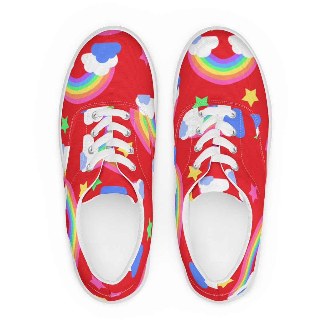 Rainbows Left On Red  lace up canvas shoes (Masc sizes)