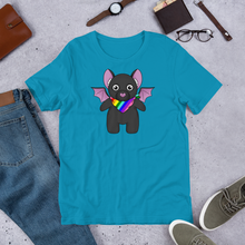 Load image into Gallery viewer, Queer Pride Bat Bandana Buddy Unisex t-shirt
