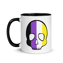 Load image into Gallery viewer, Nonbinary Pride Skull Mug with Color Inside
