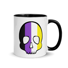 Load image into Gallery viewer, Nonbinary Pride Skull Mug with Color Inside
