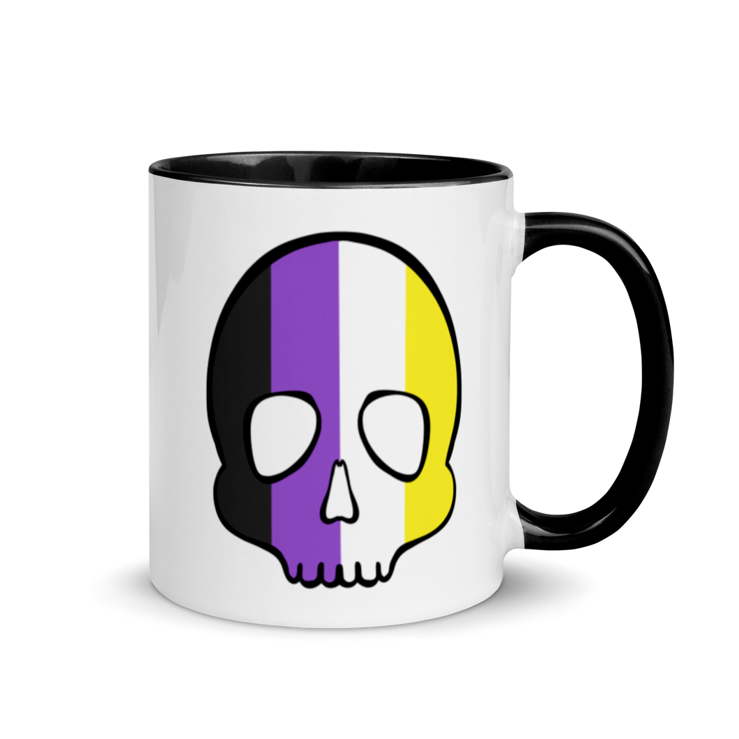 Nonbinary Pride Skull Mug with Color Inside