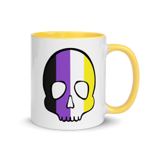 Load image into Gallery viewer, Nonbinary Pride Skull Mug with Color Inside
