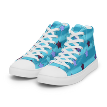 Load image into Gallery viewer, Teal Stripes high top canvas shoes (Femme sizes)
