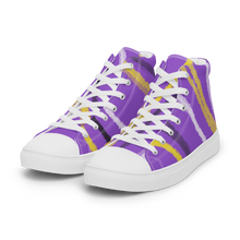 Load image into Gallery viewer, Abstract Nonbinary Pride high top canvas shoes (femme sizes)
