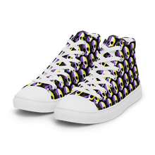 Load image into Gallery viewer, Nonbinary Pride Skull  high top canvas shoes (Femme Sizes)

